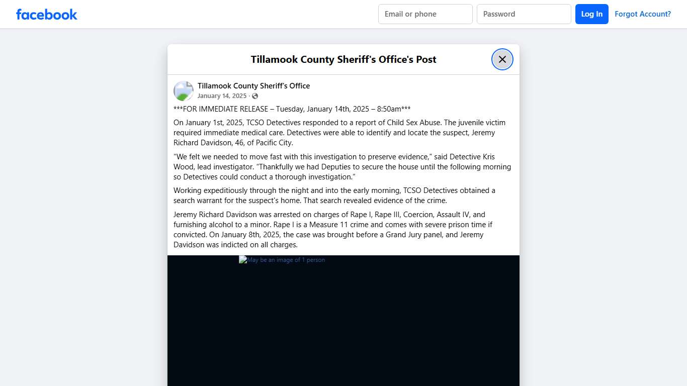 ***FOR IMMEDIATE... - Tillamook County Sheriff's Office Facebook